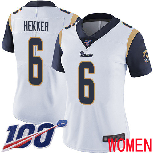 Los Angeles Rams Limited White Women Johnny Hekker Road Jersey NFL Football #6 100th Season Vapor Untouchable->los angeles rams->NFL Jersey